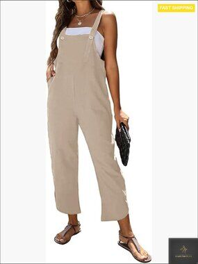 Women's Beige Utility Jumpsuit - Relaxed Overalls Brand New With Tags